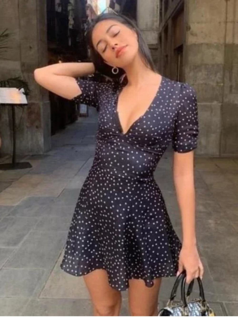 Realisation Par The Ozzie Silk Mini Dress in a navy star print.
